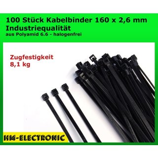 100 St. Kabelbinder Basic Tie schwarz 160 mm x 2,6 mm