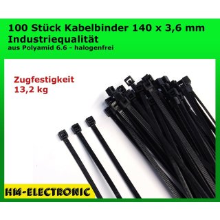 100 St. Kabelbinder Basic Tie schwarz 140 mm x 3,6 mm