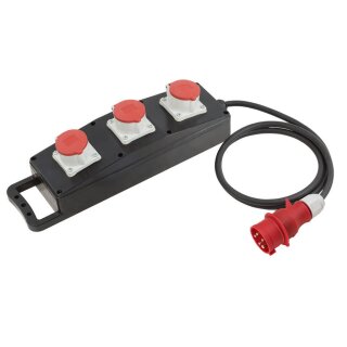 CEE Stromverteiler Vollgummi  CEE Stecker 2m Kabel auf 3 x CEE 400V 16A IP44