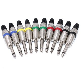 10 St. Klinkenstecker 6,3 mm mono farbig Metallgehäuse Lötanschluß