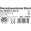 as - Schwabe Steckdosenleiste mit Kinderschutz 11.631 - 6-fach weiß 3m Kabel H05VV-F 3G1,5